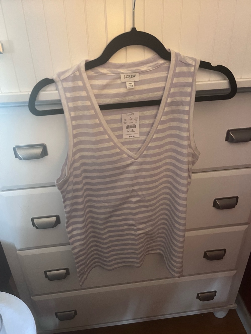 J.Crew Women's Striped V-Neck Tank Top - Light Lavender/White